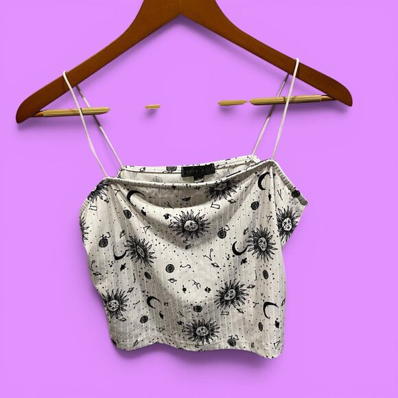 Tops - Cute celestial ribbed square neck crop top skinny strap stretch